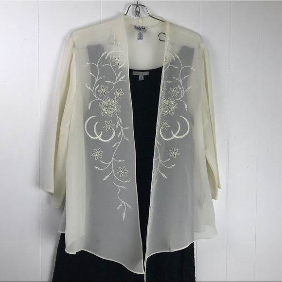 Vintage sheer sequined cover up cream size 16 top - Picture 3 of 9